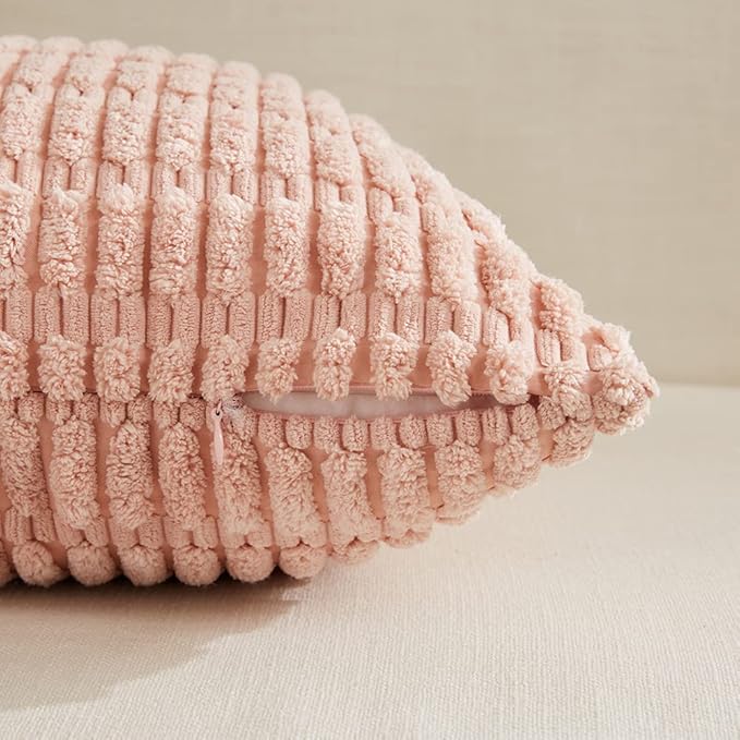 Fancy Homi 4 Packs Boho Pink Decorative Throw Pillow Covers 12x20 Inch for Living Room Couch Bed Sofa, Rustic Modern Farmhouse Home Decor, Soft Plush Corduroy Cute Square Cushion Case 30x50 cm