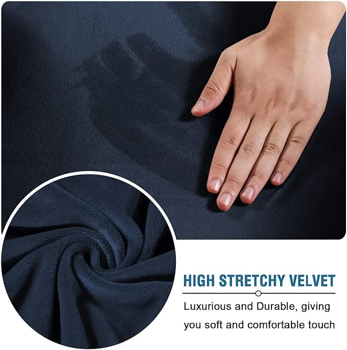 H.VERSAILTEX Rich Velvet Stretch 2 Piece Cover Chair Slipcover Sofa Cover Furniture Protector Couch Soft with Elastic Bottom Chair Couch Cover with Arms Width Up to 49 Inch(Chair,Navy)