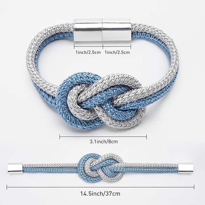 NICEEC 4 Pack Mini Magnetic Curtain Tiebacks Nordic Simple Style Drape Tie Backs Elegant Hand Weave Rope Knot Decorative Curtain Holdbacks for Home & Office Thin Window Drapery (Blue & Grey)