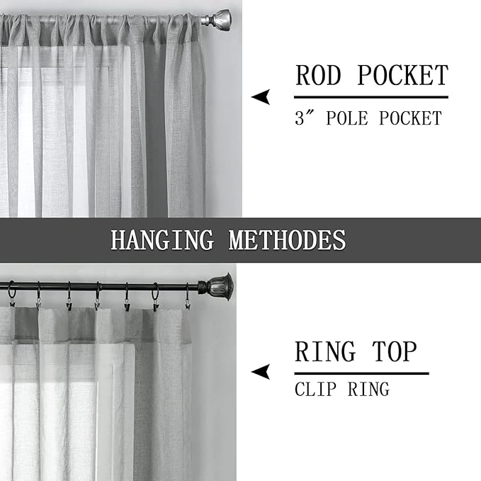 Tollpiz Short Sheer Curtains Linen Textured Bedroom Curtain Sheers Light Filtering Rod Pocket Voile Curtains for Living Room, 54 x 45 inches Long, Silver Grey, Set of 2 Panels