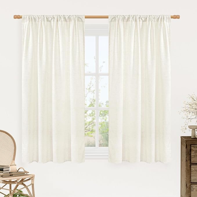 LAMIT Cream Linen Curtains 54 Inch Length 2 Panels, Light Filtering Faux Linen Textured Panels Rod Pocket Neutral Privacy Drapes for Window/Loft Room/Bedroom, 42 x 54 Inch