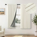 Short Blackout Curtains for Bedroom 45 Inch Length 2 Panels Faux Linen Cream Colored Cute Cottage Core Cafe Kitchen Bathroom Curtains for 42 Inch Small Window Heat Blocking Thermal Insulated Back Tab