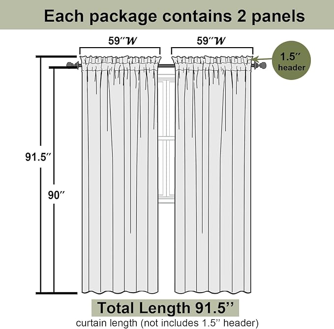 Lecloud Gold Sheer Curtains 90 Inches Long 2 Panels Set, Living Room Curtains for Bedroom Decor Dual Rod Pocket, Farmhouse Airy Light Filtering Solid Dining Room Drapes, Each Panel 59" W x 90" L