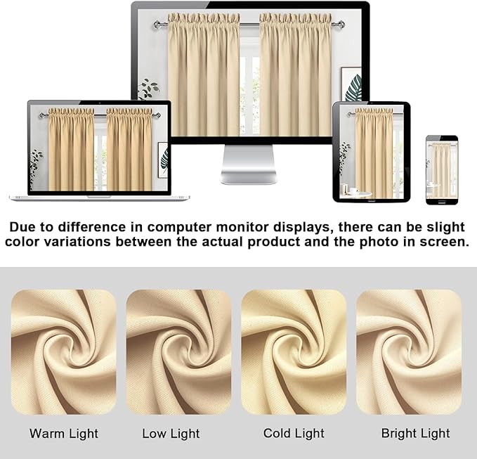 DWCN Blackout Curtains for Living Room Thermal Insulated, Energy Saving & Noise Reducing Bedroom Curtains, Beige, W 70x L 72 Inch, Set of 2 Rod Pocket Curtain Panels