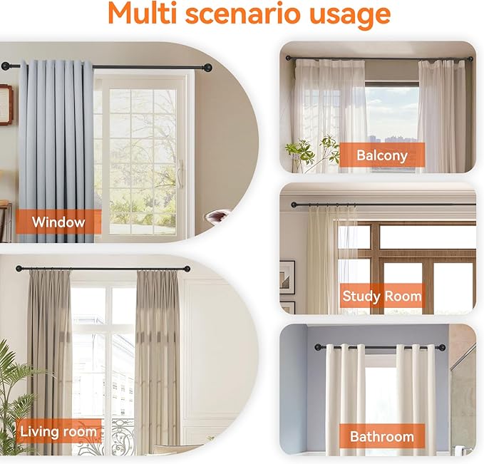 Curtain Rod Set for Windows 28 to 60 Inch - 5/8'' Black Heavy Duty 2 Pack - Decorative Window Curtains Rod with Brackets for Kitchen, Bathroom, Sliding Cafe Curtain Rods Door(2.4-5 Feet)