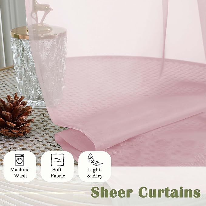 Lecloud Blush Pink Sheer Curtains 84 Inches Long 2 Pcs, Rod Pockets Breathable Rustic Living Room Curtains for Bedroom Dining Room, Home Decor Light Filtering Drapes, Each Panel 59" W x 84" L