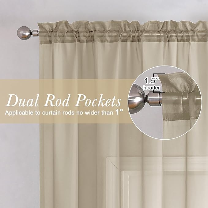 Lecloud Taupe Sheer Curtains 78 Inches Long 2 Panels, Elegant Light Filtering Voile Breathable Curtains, Solid Window Treatments with Dual Rod Pocket for Dining Room Bedroom, Each 42" W x 78" L