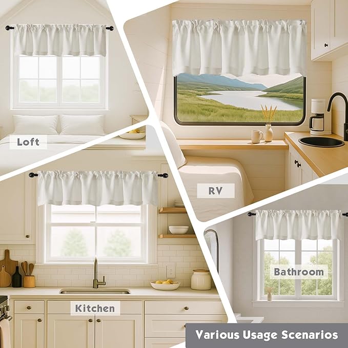 Chyhomenyc Natural Valances for Window, Light Filtering Short Curtains for Kitchen Bedroom Living Room, Rod Pocket Top Small Window Treatment Valance RV Bunk Panels, 40" Wx18 L, 2 Pieces