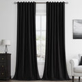 Guken Black 100% Blackout Curtains 96 Inch Length 2 Panels Set for Living Room Bedroom Back Tab Thermal Insulated Black Out Linen Drapes Room Darkening Window Curtains 96 Inches Long