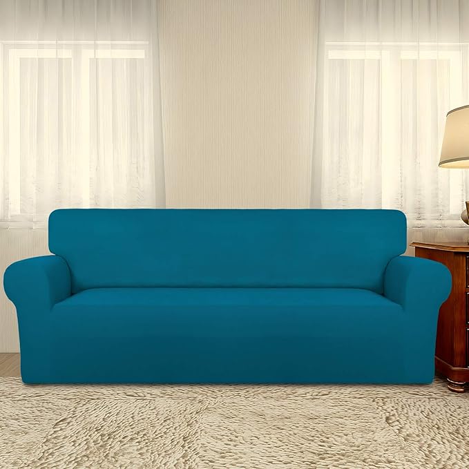 PureFit Super Stretch Sofa Slipcover – Spandex Non Slip Soft Couch Sofa Cover, Washable Furniture Protector with Non Skid Foam and Elastic Bottom for Kids, Pets （Sofa, Peacock Blue）