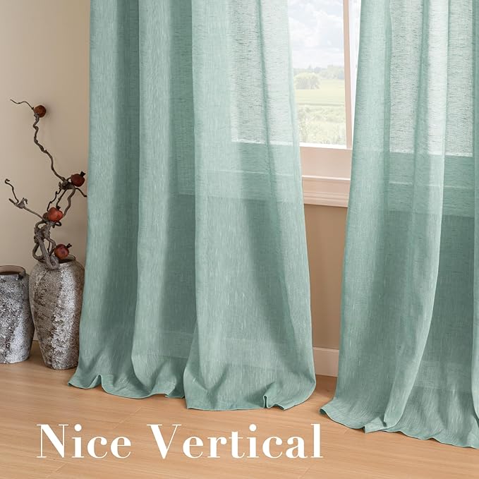 H.VERSAILTEX Linen Curtains Natural Linen Semi-Sheer Curtains 2 Panels Nickel Grommet Privacy Added Premium Soft Rich Material Drapes for Bedroom/Livingroom- 52x108 - Inch - Sea Mist