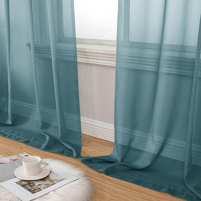 Dusty Blue Sheer Curtain for Bedroom Living Room 72 Inches Long 2 Panels Set, Solid Soft Light Filtering Sheer Window Curtains, Modern Rod Pocket Door Curtain, Dusty Blue, 42" Wx72 L Inches