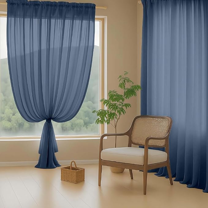 Navy Blue Sheer Curtains for Window 72 inches Long 2 Panels Set, Soft Airy Modern Light Filtering Sheer Curtains for Living Room Bedroom, Dual Rod Pocket Solid Window Drapes, 2x42Wx72L inches