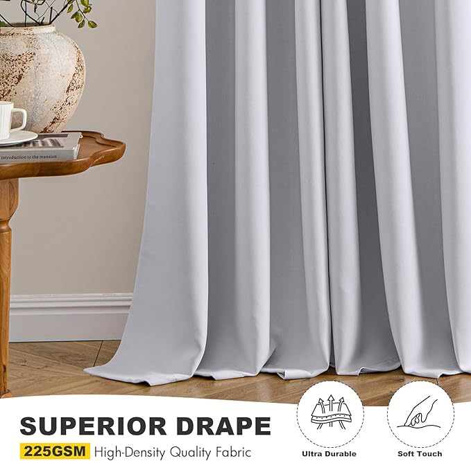 MIULEE Blackout Curtains for Bedroom Living Room 96 Inches Long 2 Panels, Thermal Insulated Room Darkening Drapes Solid Grommet Noise Reduction Light Blocking Window Curtains 40x96 Inch Greyish White