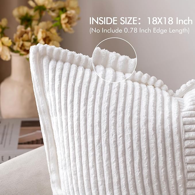 MIULEE Decorative Throw Pillow Covers for Couch Bed Livingroom 18x18 Inch Set of 2 White Boho Accent Throw Pllows Broadside Striped Patchwork Soft Corduroy Pillowcases