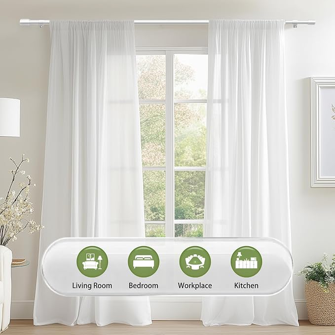 5/8” Diameter Curtain Rods 30-60 Inch, for 30-54 Inch Windows, Adjustable Splicing White Curtain Rods for Windows with Brackets, Window Rod Long Small Curtains Rod, 2 Pack