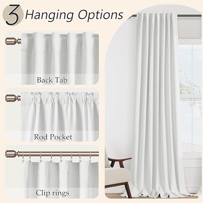 Guken White 100% Blackout Linen Curtains 70 Inch Wide by 108 Inch for Living Room Bedroom Back Tab Thermal Insulated Black Out 1 Drapes Room Darkening Window Curtains,1 Panel