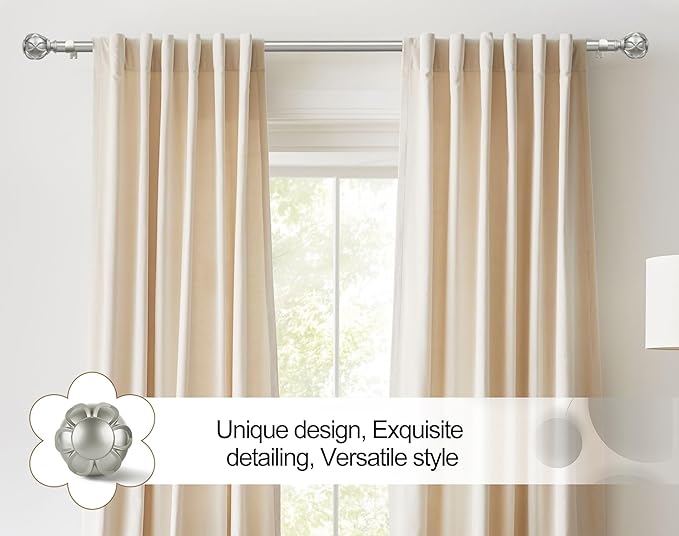 KAMANINA 2 Pack Curtain Rods for Windows 48 to 84 Inch, Antique Silver Heavy Duty Curtain Rod Adjustable, 7/8 Inch Single Decorative Drapery Rods 32 to 86 Inch(2.6-7.1Ft), Netted Texture Finials