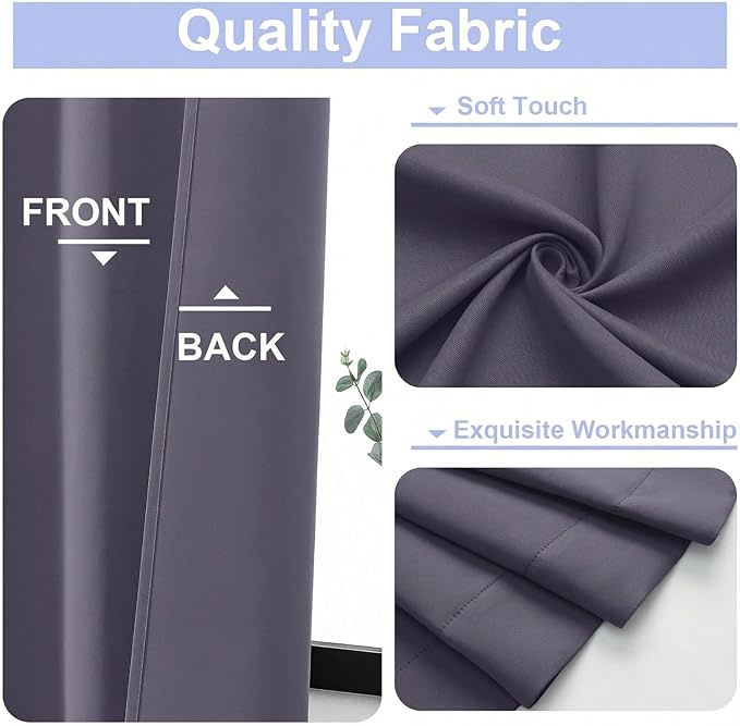 Simplebrand Ava Greyish Purple Short 36 Inches Blackout Curtain 2 Panels Set, Half Window Rod Pocket Privacy Curtain Tiers for Kitchen, Curtains Blackout for Bathroom Shades, W40 x L36 Inch