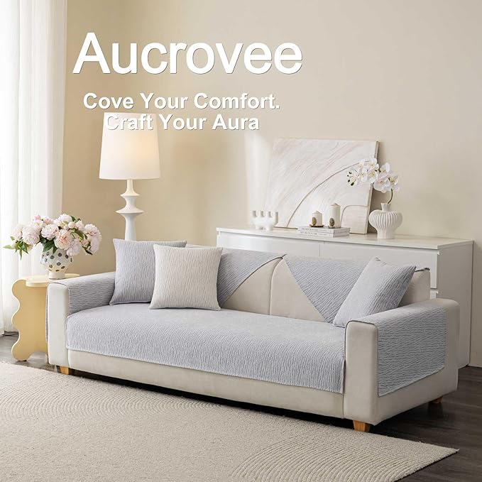 Soft Waterproof Chenille Cover Washable, Non Slip Sectional Sofa Covers for 3 Cushion Couch Sofa L Sharped Sofa Slipcover for Pets, Furniture Protector (1 PCS 27"x27" Light Grey)