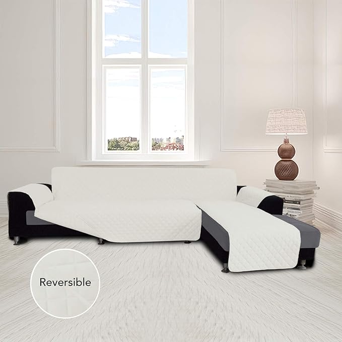 Easy-Going Sofa Slipcover L Shape Sofa Cover Sectional Couch Cover Chaise Cover Reversible Furniture Protector Cover for Pets Kids Children Dog Cat (Small, Ivory/Ivory)