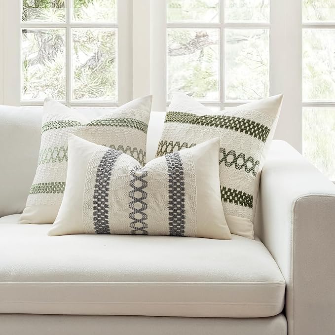 MIULEE Set of 2 Moss Green Boho Decorative Pillow Covers 18x18 Inch Farmhouse Rustic Couch Throw Pillows Modern Summer Cotton Cushion Covers Retro Cute Macrame Woven Spring Decor for Bed Sofa Chair