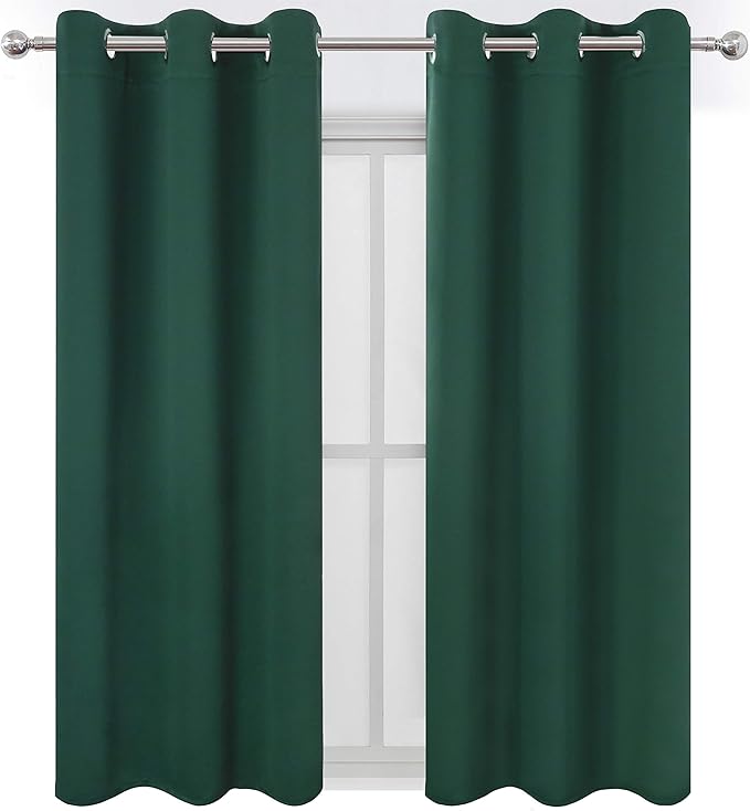 LEMOMO Green Blackout Curtains 34 x 63 Inch Length/Set of 2 Curtain Panels/Thermal Insulated Room Darkening Blackout Curtains for Bedroom