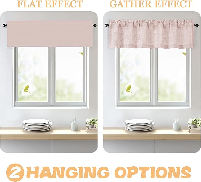 OWENIE Blush Pink Valances for Windows 1 Pcs 18 Inch Length, Light Filtering Textured Short Small Valance Curtains for Bathroom Basement Living Room, Half Window Curtains Over Sink, 60" W by 18" L