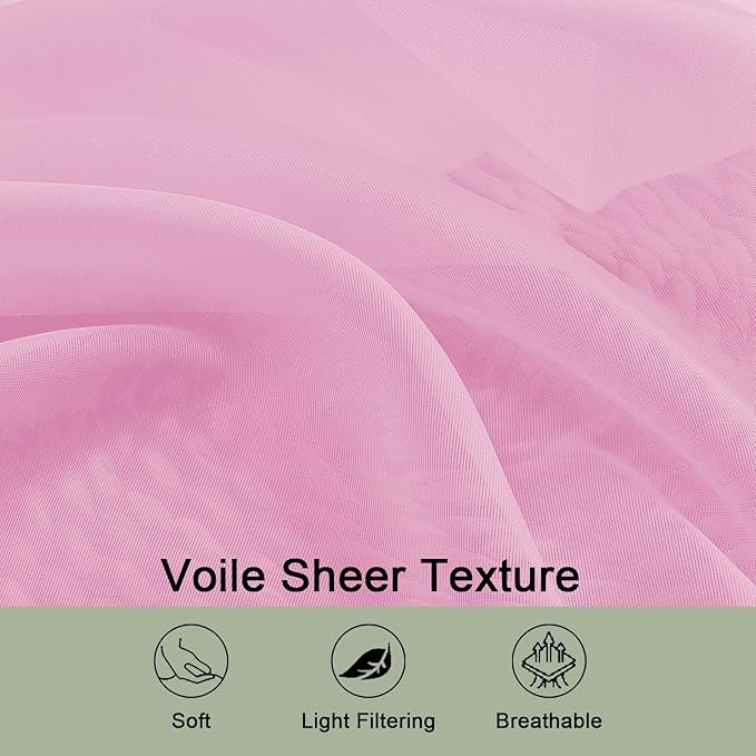 OWENIE Sheer Curtains 84 Inches Long 2 Panels Set, Sheer Pink Curtains for Living Room Bedroom 59 Inch Extra Wide, Modern Voile Filmy Rod Pocket Drapes, 2 Pcs, Each 59 W x 84L, Pink