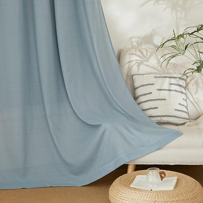 NICETOWN Stone Blue Linen Kitchen Curtains 36 inch Length, Decorative Thick Flax Small Window Treatments Privacy Assured with Light Filtering for Bedroom/Bathroom, W55 x L36, 2 Panels
