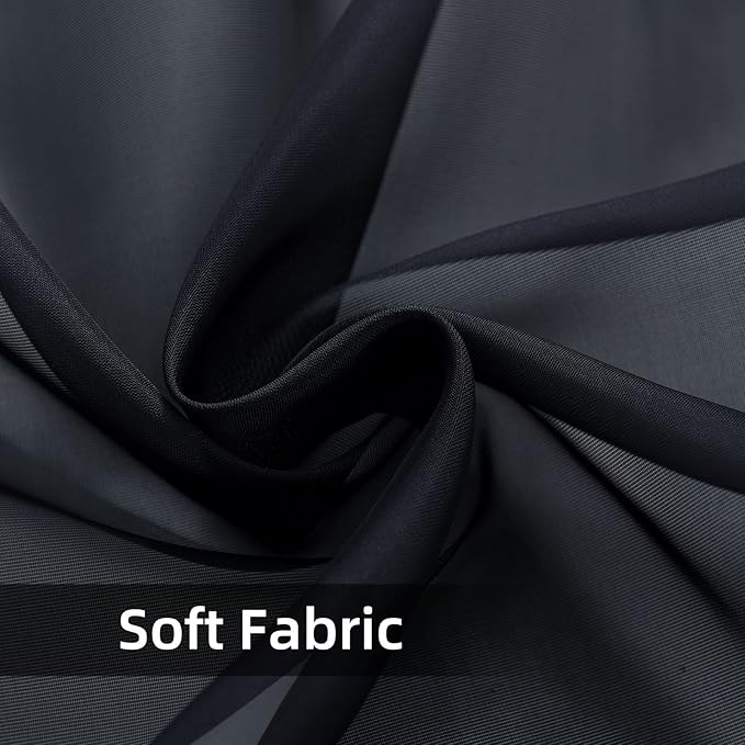 youleyar Solid Sheer Rod Pocket Curtain Voile Draperies 2 Panels White Beige Black Grey Coffee 52 Inch Width 45 Inch Long 1 Pair for Kitchen Bedroom Children Living Room Yard(Charcoal Grey,52Wｘ45L)