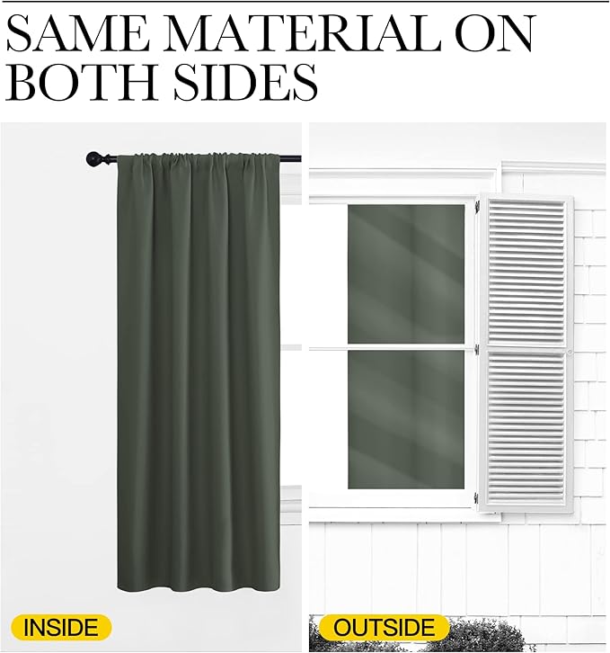 NICETOWN Bedroom Curtains Blackout Draperies - All Season Thermal Insulated Solid Rod Pocket Top Blackout Curtains/Drapes for Kid's Room (Dark Mallard, 1 Pair, 29 x 40Inch)