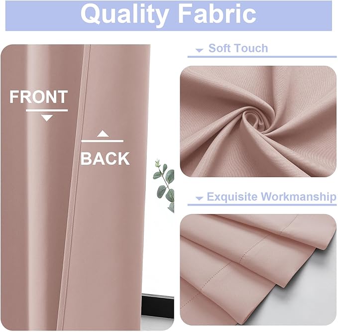 Simplebrand Ava Blush Blackout Curtains for Bedroom, 78 Inch Length, 2 Panels Set, Privacy Thermal Insulated Rod Pocket Window Curtains for Patio, French Door, W40 x L78 Inch