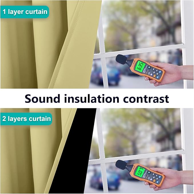 NICETOWN Paler Yellow 100% Blackout Curtains 2 Panels with Black Liners, Thermal Insulated Full Blackout 2-Layer Lined Drapes, Noise Cancellation Window Draperies for Dining Room (42" W by 54" L)