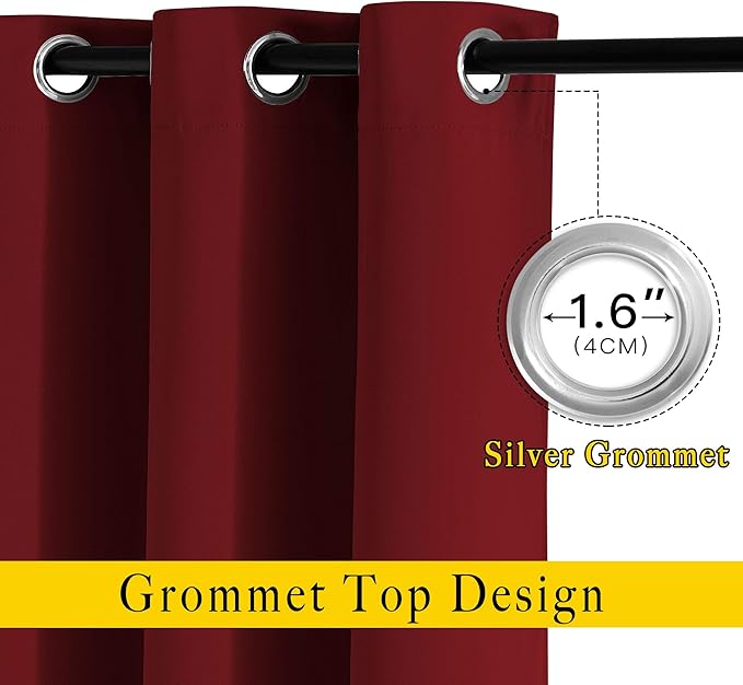 NICETOWN Blackout Patio Curtains for Windows 84 inch Length - Solid Thermal Insulated Grommet Light Reducing Panels Window Treatment for Living Room (Burgundy Red, 2 Panels = 160" Wide)