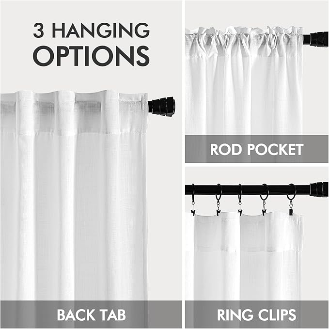 MIULEE White Linen Curtains 92 Inch Long 2 Panels for Bedroom Living Room, Soft Thick Linen Textured Back Tab Window Drapes Semi Sheer Light Filtering Rod Pocket Modern Farmhouse Decor