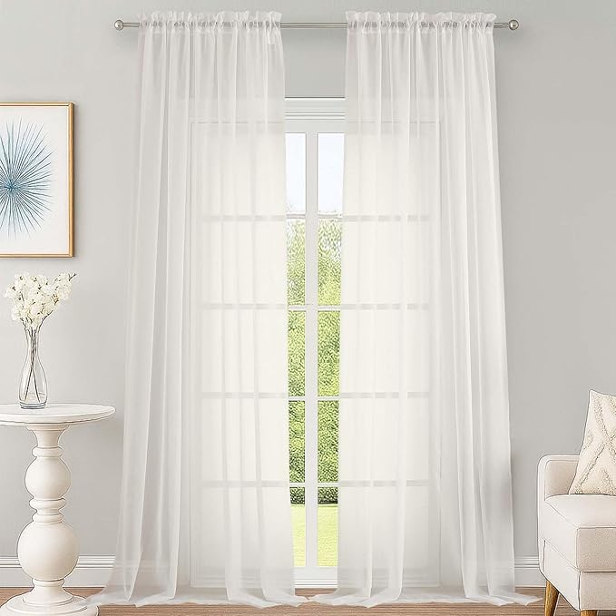 OWENIE Ivory Sheer Curtains 120 Inches Long 2 Panels Set, Airy Lightweight Sheer Ivory Curtain for Living Room Bedroom, Farmhouse Voile Filmy Rod Pocket Curtains Drapes, 2 Pcs, Each 59" Wx120 L Inch