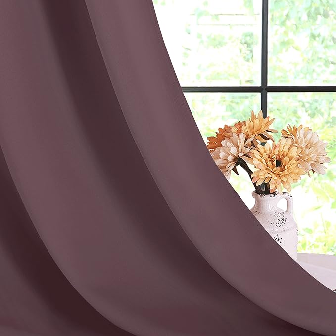 NICETOWN Blackout Draperies Curtains for Kids Room, Window Treatment Thermal Insulated Solid Grommet Blackout Drape Panels for Bedroom (Dry Rose, Set of 2, 70 by 108 inches)