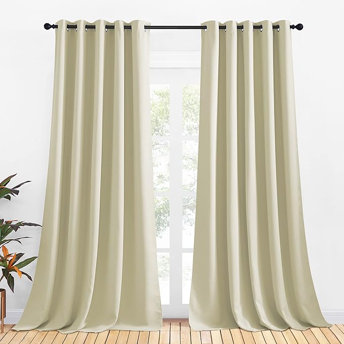 NICETOWN Room Darkening Draperies Window Curtain Panels, Thermal Insulated Grommet Room Darkening Curtains for Bedroom (Beige, 2 Panels, W70 x L108 -inch)