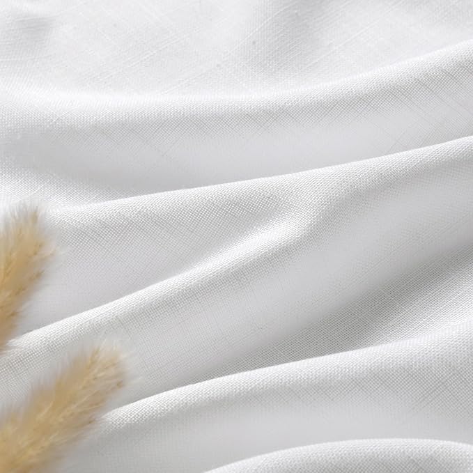 Nanspring White Linen Curtains for Living Room 93 Inches Long Extra Long Back Tab Curtains 2 Panels Set Farmhouse Light Filtering Semi Sheer Linen Drapes Ceiling to Floor for Large Window 52x93