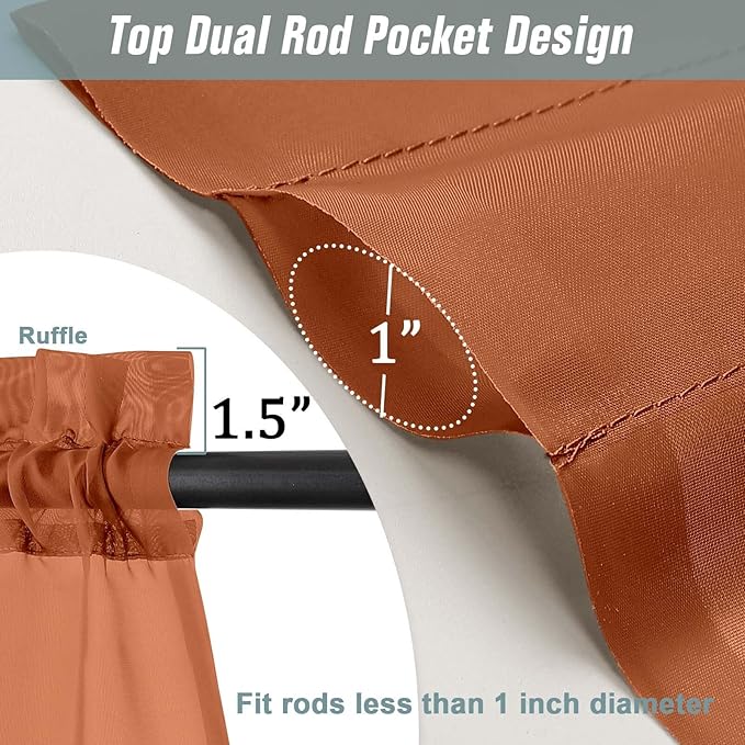 Orange Sheer Curtains 63 Inch Length 2 Panels, Voile Sheer Curtain for Living Room, Breathable Light Filtering Modern Window Treatments, Soft Fabric Dual Rod Pocket Drapes, 2x42Wx63L Inches