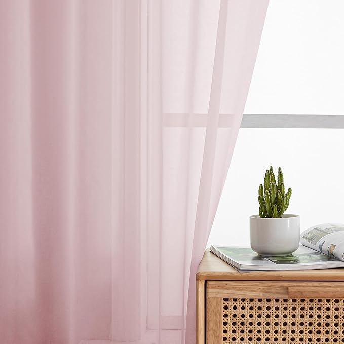 OWENIE Sheer Curtain 72 Inches Long 2 Panels Set, Elegant Airy Transparent Rod Pocket Sheer French Door Curtains & Drapes for Living Room Bedroom, Blush Sheer Window Treatments, 42WX72L inch