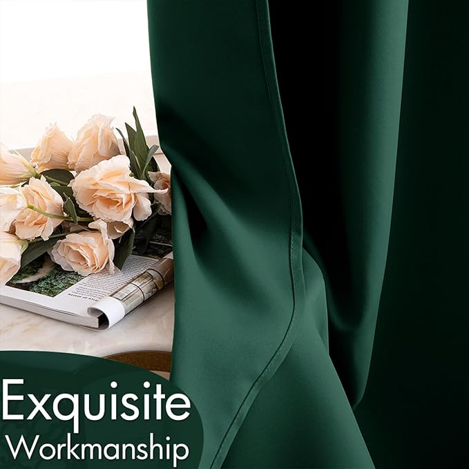 MIULEE Christmas Dark Green Blackout Curtains 96 Inches Long for Bedroom Living Room Thermal Insulated Room Darkening Grommet Top Solid Light Blocking Drapery Set of 2 Window Panels Hunter Green