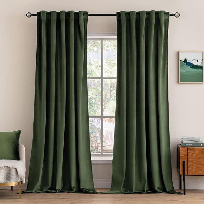 MIULEE Velvet Curtains 72 Inch Wide - Extra Wide Luxury Room Darkening Curtains for Sliding Door Bedroom Living Room Thermal Insulated Window Drapes Back Tab, Olive Green, W 72 x L 84 inch 2 Panels