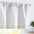 jinchan Linen Valance for Window Embroidered Farmhouse Light Filtering Voile Valance for Living Room Kitchen Beige Cottage Rustic Double Layer Curtain 16 Inch 1 Panel White