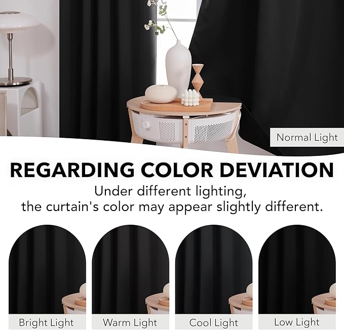 Deconovo Blackout Curtains, Thermal Insulated, W42 x L72 2 Panels, Back Tab, Machine Washable, Room-Darkening Drapes for Bedroom/Living Room Black