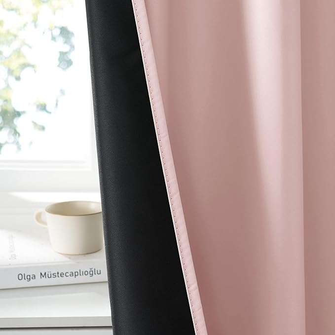 RYB HOME Bedroom Blackout Curtains 63 inches Long, 100% Blackout Thermal Insulated Noise Reducing Curtains for Living Room Nursury, 42 inches Wide by 63 inches Long, Baby Pink