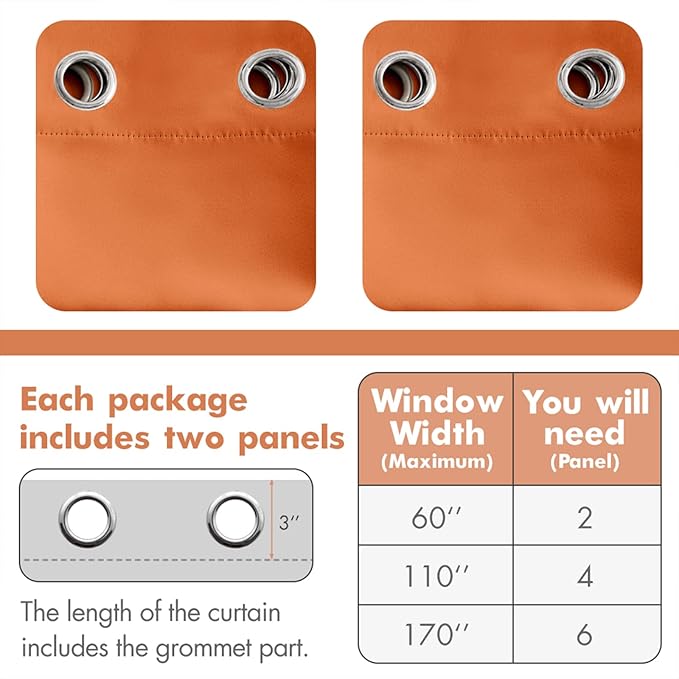 MIULEE 2 Panels Orange Blackout Curtains Room Darkening Thermal Insulated Fall Drapes Solid Window Treatment Set Grommet Top Light Blocking Curtain for Living Room/Bedroom 42x84 inch