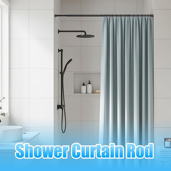 AIZESI 2pcs Adjustable Curtain Rod No Drilling Black Spring Tension Rod Adjusting Length 31 to 54 Inch Small Expandable Loaded Curtain Rods for Windows, Cupboard, Kitchen Cabinets,Bathroom