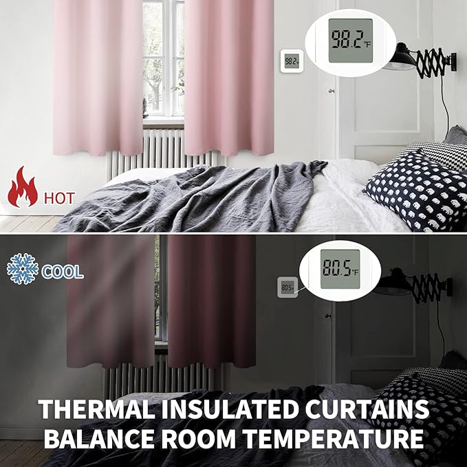 BGment Room Darkening Curtains 45 Inches Long - Grommet Thermal Insulated Drapes Window Treatment Curtains for Bedroom, 2 Panels, 52 x 45 Inch, Baby Pink